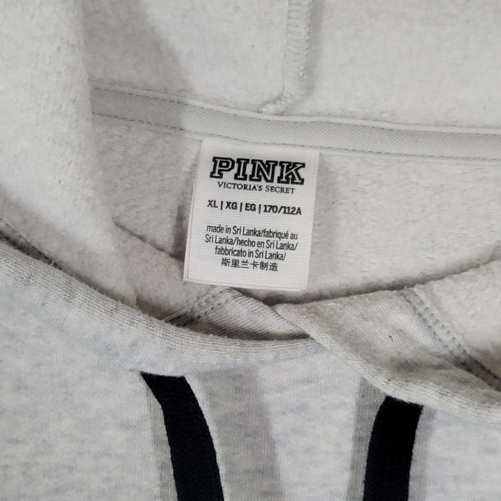 PINK Victoria's Secret Light Gray Hoodie Sweatshirt with Black Logo - Picture 3 of 3